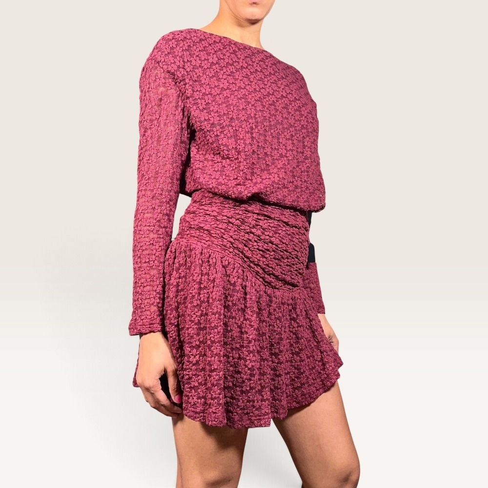 Lulus Zallie Wine Red Textured Drop Waist Mini Dress XS NWT Floral Lace Holidays - Picture 3 of 9